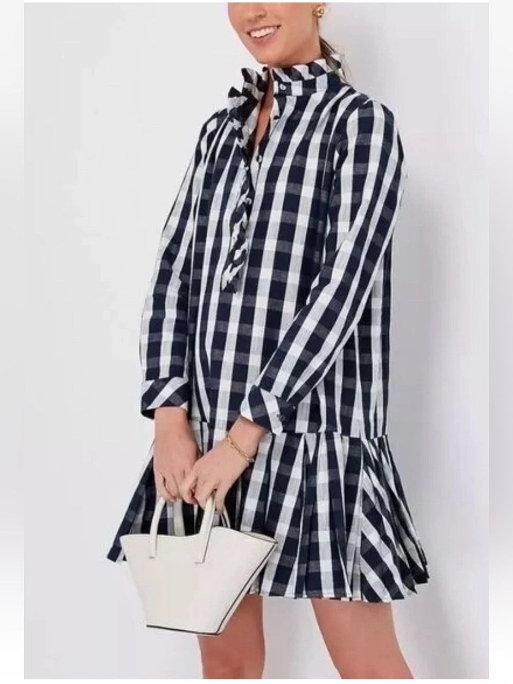 Tuckernuck Linen Blend Tate Dress Navy Check Size Medium